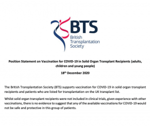 BTS statement about COVID vaccines and people who have had transplants